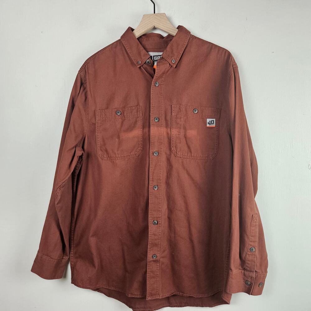 Duluth Trading Co 40 Grit Long Sleeve Button Front Shirt Men's L Rust